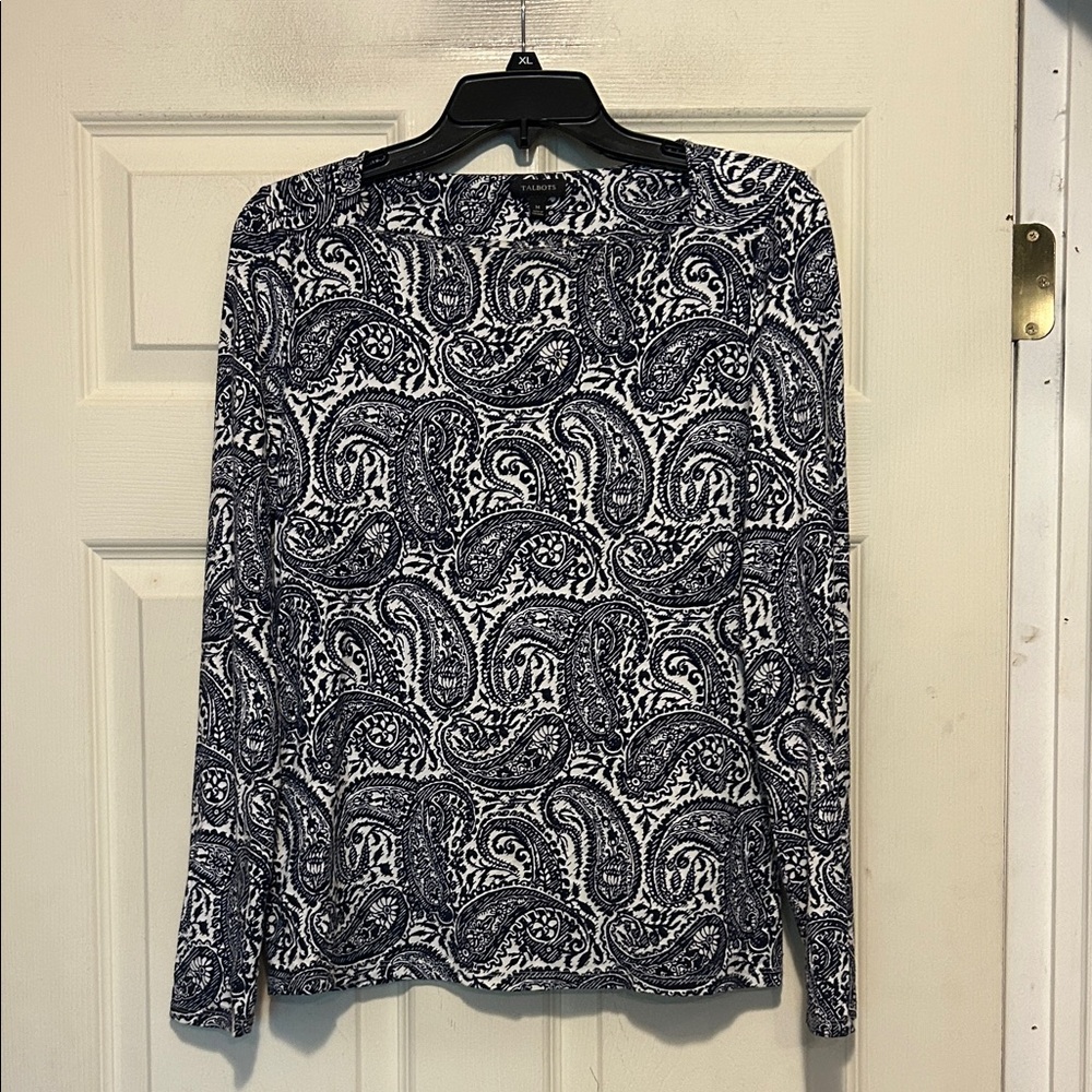 Talbots Blue and White Paisley Top Size Medium